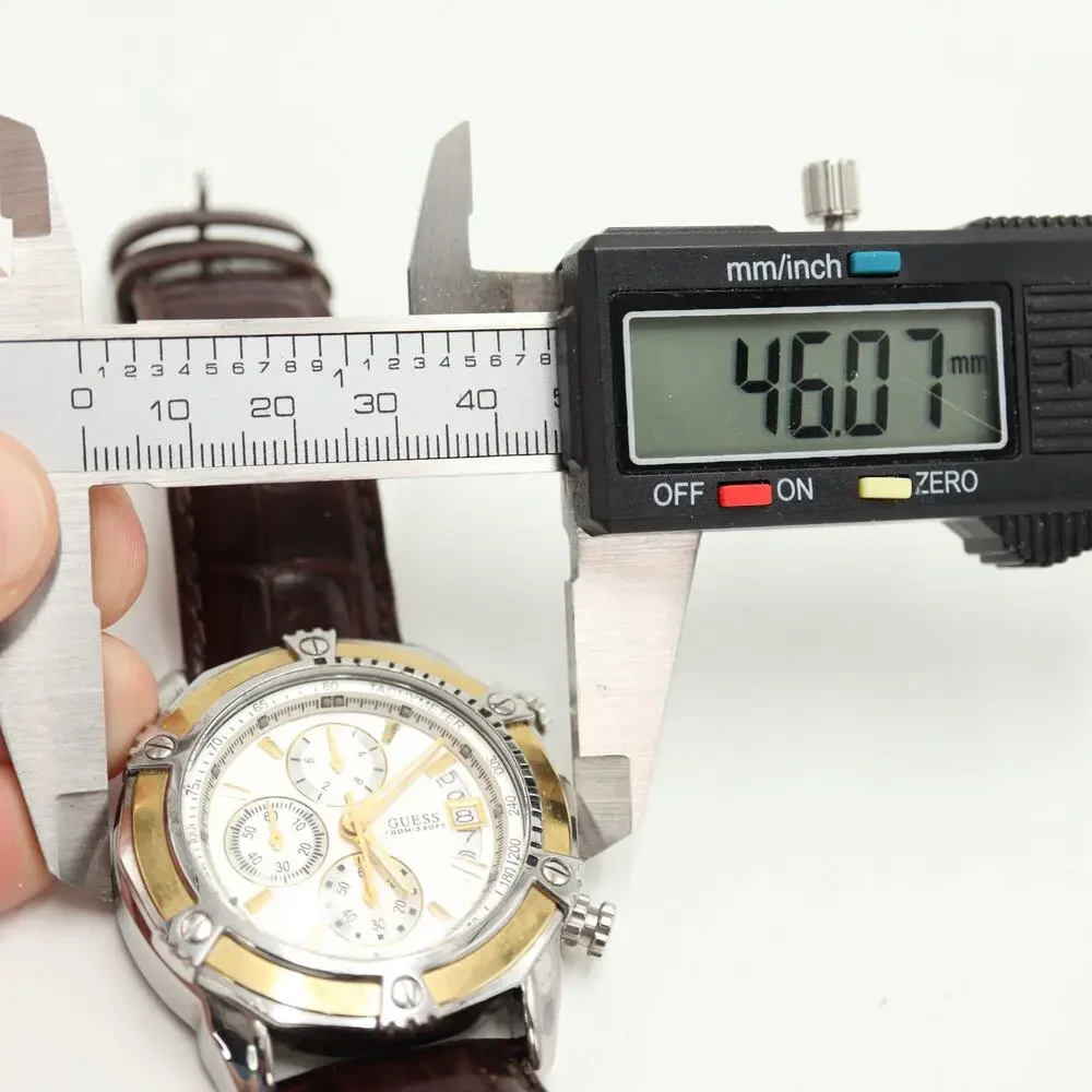 Guess Two Tone Split Second Chronograph 46mm Watch Brown Leather w New Battery - Picture 2 of 16